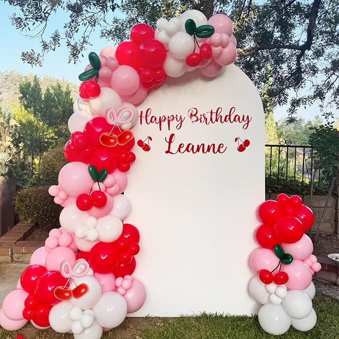 152PCS Cherry Balloons Garland Kit, Cherry On Top Theme Red Pink White Balloon - Image 6