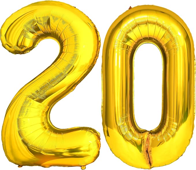 FIROMI 20 Number Balloons Gold Big Foil Mylar 20th Balloon Numbers 40-inch | by Firomi