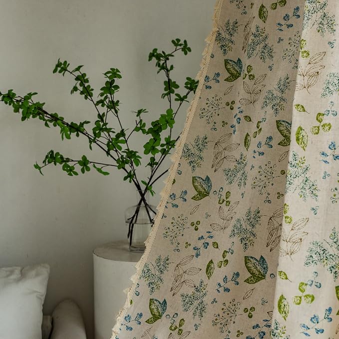 ENJOYBRIDAL Leaf Curtains 96 Inch Length 2 Panels Tassel Boho Semi Sheer Drapes - Image 5
