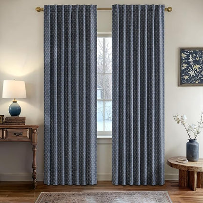 MIULEE Patterned Farmhouse Linen Curtains, Back Tab - Image 2