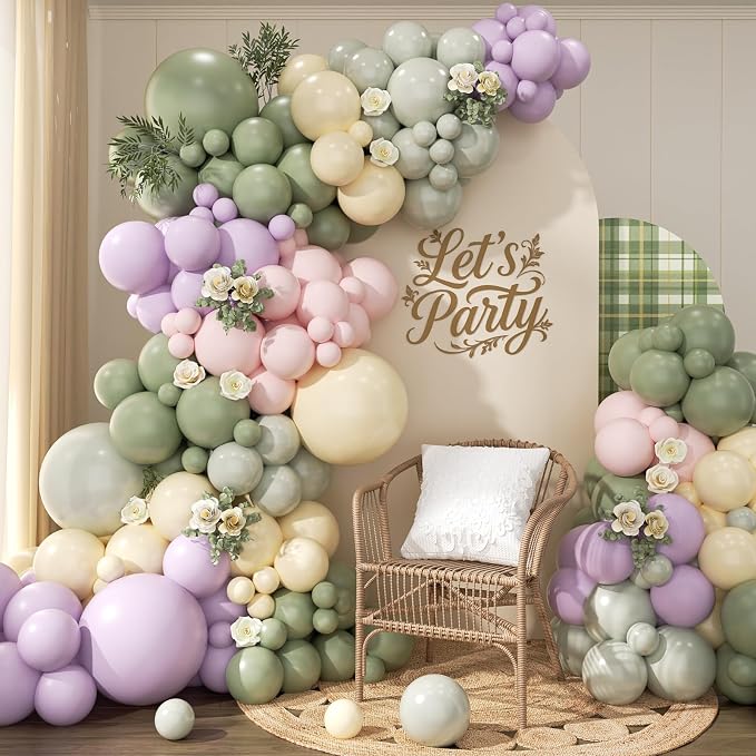 Pastel Balloon Arch Garland Kit 154pcs, Double Stuffed Light Green Sage Green by PTGOLUO
