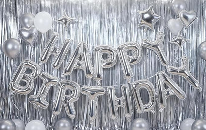 Silver Happy Birthday Banner Balloon Aluminum Foil 16 Inch Letter, 10 Inch Five - Image 4