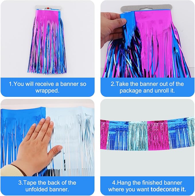 BEISHIDA Blue Fuchsia Fringe Garland Banner 30ft Wall Tinsel Foil Streamers | - Image 2