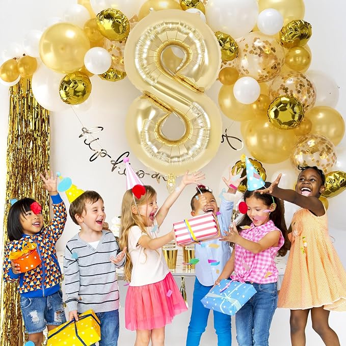 Champagne Gold Large Number 8 Balloon, 40 Inch Light Gold Foil Helium Number - Image 4
