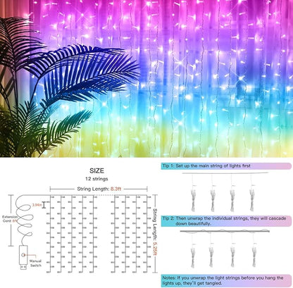 Curtain Lights for Bedroom, 192 Led 8.3ft x 5.25ft Hanging String Lights Outdoor - Image 5