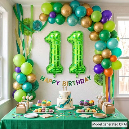 40 Inch Lime Green Pixel Number 11 Balloon, Gamer Video Game Birthday Decor | - Image 5