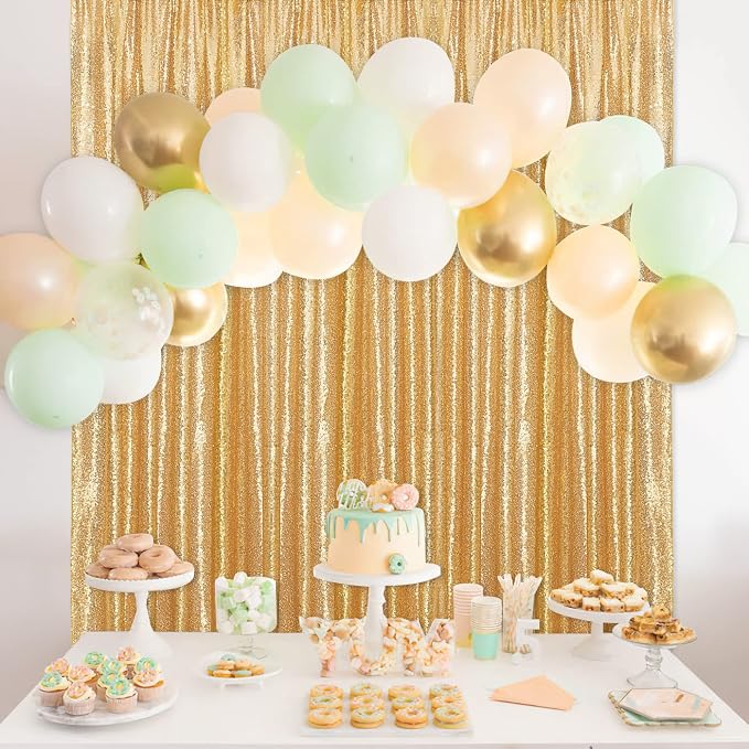 Gold Sequin Backdrop Curtains 6 Pcs 2ftx8ft Gold Curtains Background | Glitter - Image 7