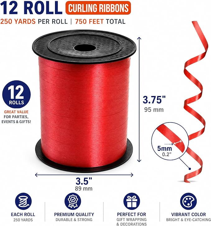 12 Roll 9000ft Curling Ribbons, 1/5 Inch Balloon String - Image 2