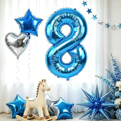 TONIFUL 8th Birthday Balloons Kit 40 Inch Blue Large Number 8 Foil Balloon | - Image 4