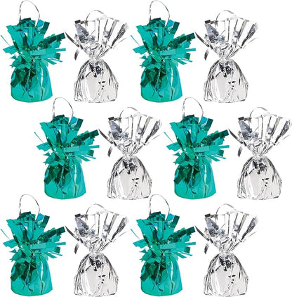 Beistle Assorted Metallic Wrapped Balloon Weights – 12 Pack, Turquoise & Silver by Beistle