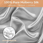 Silk Pillowcase for Hair and Skin, 2 Pack 100% Mulberry Silk Pillowcase 25 Momme, 600 Thread Count, Both Side Pure Silk Pillow Cover with Hidden Zipper (Gray, Queen 20''×30'')