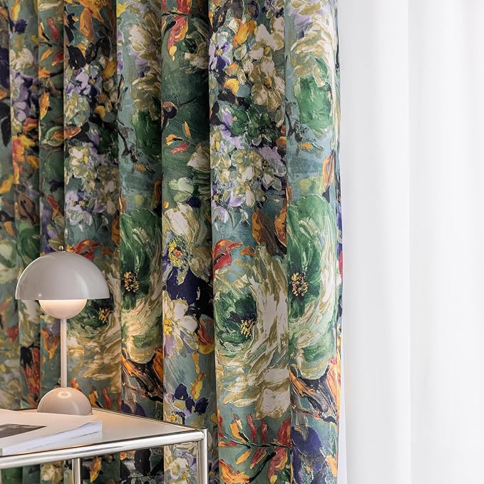 SUOUO Dark Green Vintage Floral Blackout Curtains by SUOUO