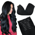 GOO GOO Clip in Hair Extensions Real Human Hair, Remy Human Hair Extensions Clip ins for Women, Natural Human Hair, 14inch 150g 9Pcs, #1 Jet Black