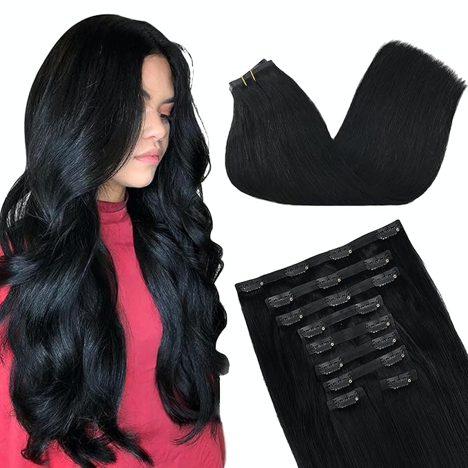 GOO GOO Clip in Hair Extensions Real Human Hair, Remy Human Hair Extensions Clip ins for Women, Natural Human Hair, 18inch 170g 9Pcs, #1 Jet Black