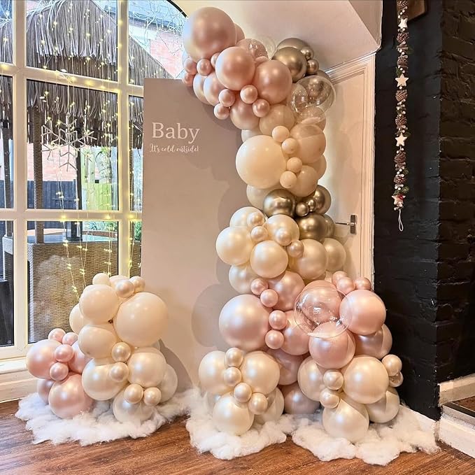 Double Stuffed Pearl White and Pink Balloons - Image 3