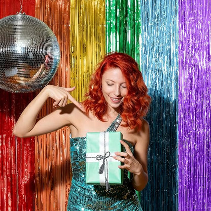 2 Pack Rainbow Party Backdrop Streamers Decorations Colorful Foil Fringe - Image 3