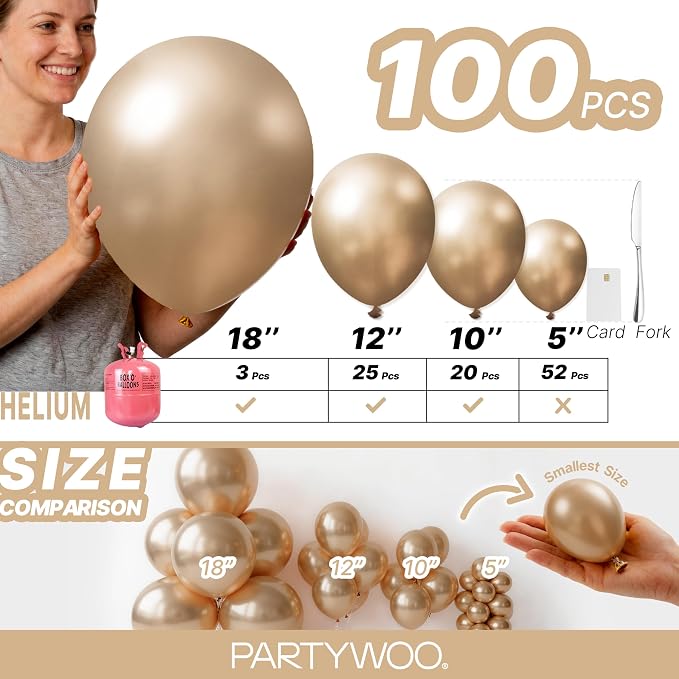 PartyWoo Metallic Gold Balloons 100pcs Chrome Gold Color 18 12 10 5 Inch | 18 - Image 6
