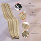 Full Shine Tape in Human Hair Extensions for Women Color 16 Highlighted 22 Blonde Tape in Weft Hair Extensions Human Hair Genius Long Weft Tape ins 50G One Piece 22Inch Seamless Skin Weft for Dating