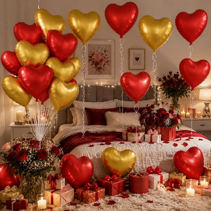 TONIFUL 15 Pack 18 Inch Matte Red and Gold Heart Foil Balloons – Mylar Heart - Image 4