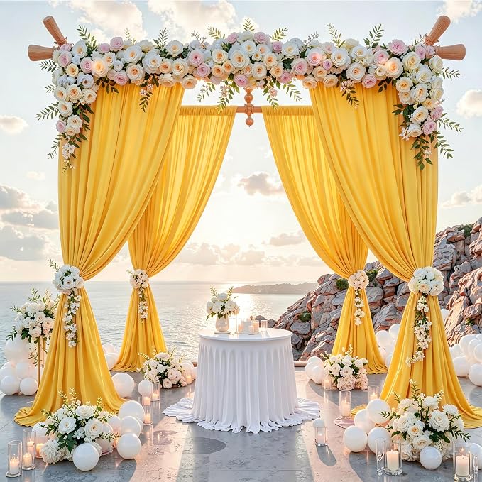 40 ft x 10 ft Wrinkle Free Yellow Backdrop Curtain - Image 2