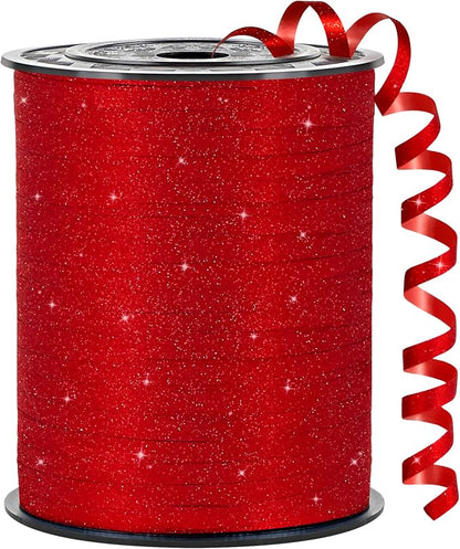 Red Curling Ribbon, 500 Yards, 1/5 Inch | Glitter, by CLUEWR