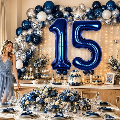 40 Inch Navy Blue Big Number 15 Balloon 0-9 Large Helium | Royal Blue Balloons - Image 5