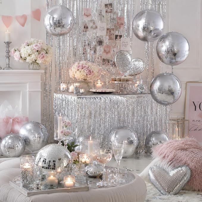15 Pcs Silver Round Foil Balloons, 22/15/10 Inch 4D Ball Balloons Silver Ball - Image 4