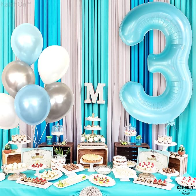 KatchOn Light Blue Number 3 Balloon 40 Inch | Blue 3 Balloon Number - Image 8