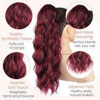 Ponytail Extension, 18 Inch Claw Clip Ponytail Extensions Wavy Ponytail Hair Extension for Women Fluffy Natural Synthetic Jaw Clip on Pony Tails Hairpiece for Daily Use (Wine Red)