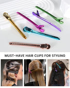 Professional Hair Clips for Styling Sectioning 12 pcs Anti-Slip No-Trace Duck Billed Hair Clips Rustproof Metal Alligator Curl Clips for Salon & Makeup,Mix color