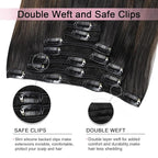 Pro2.0 Clip in Hair Extensions Real Human Hair 22inch 7pcs #1b/4/27 Natural Black to Chocolate Brown and Caramel Blonde Real Hair Extensions Clip in Human Hair 120g Thick（#1b/4/27-22inch）