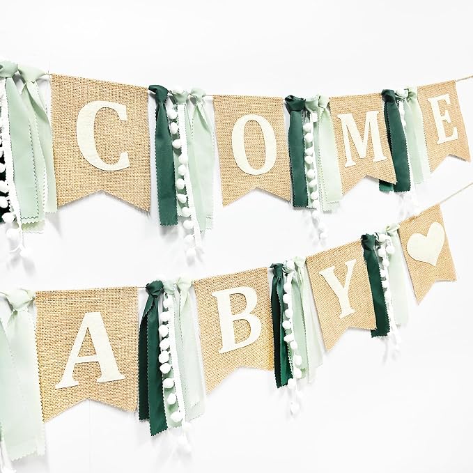 Welcome Baby Heart Burlap Pennant Banner Flag Felt Welcome Baby Sign and Heart - Image 3