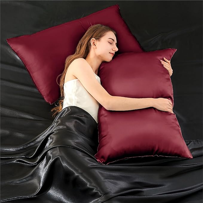 INFIIXSO Mulberry Silk Pillow Case King Size, Silk Pillowcase with Hidden Zipper 20"x36", Extraordinary Smooth and Soft Pillow Cases for Hair and Skin(Burgundy, 1 Pack)