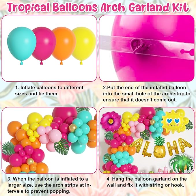189Pcs Tropical Balloons Arch Garland Kit, Summer Party Decor | Hawaiian Party - Image 7