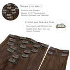 WENNALIFE Clip in Hair Extensions, 150g 16 Inch 9pcs Chocolate Brown Human Hair Extensions Thicker Clip in Hair Extensions Real Human Hair Clip Set Double Weft