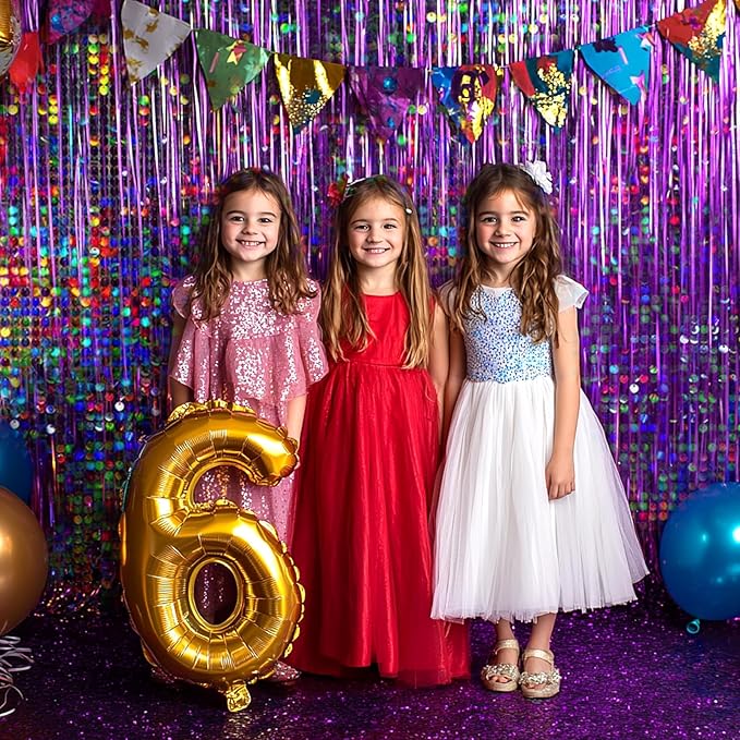 4 Packs Purple Foil Fringe Curtain, Baby Shower, Princess Bachelorette - Image 5