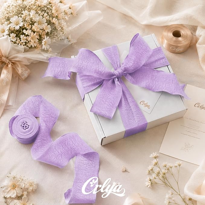 Purple Ruffle Ribbon, 1-1/2 Inch x 10 Yards Chiffon Silk Ribbons | Crinkle - Image 2
