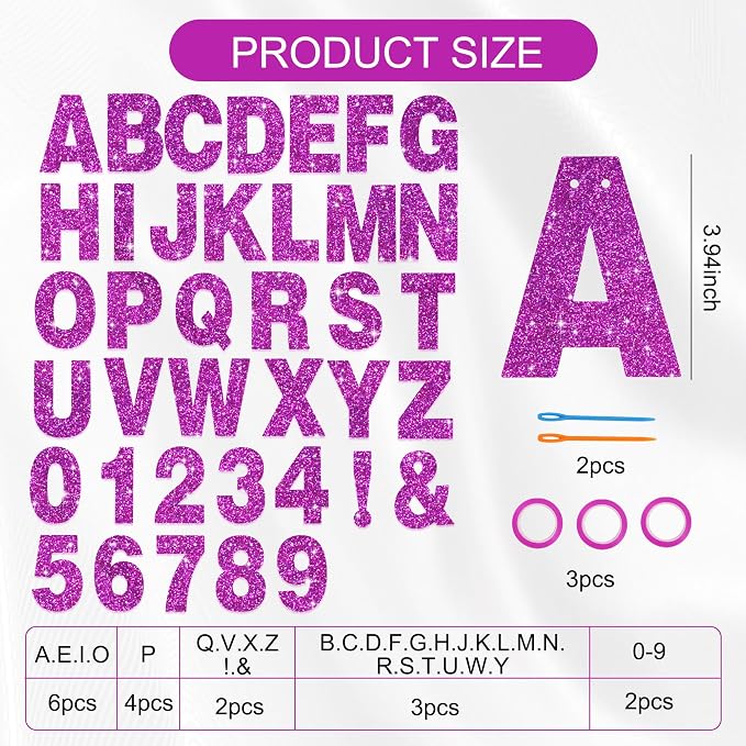 BEISHIDA Glitter Purple 116 PCS A-Z DIY Letter Custom Banner Party Decor | 111 - Image 2