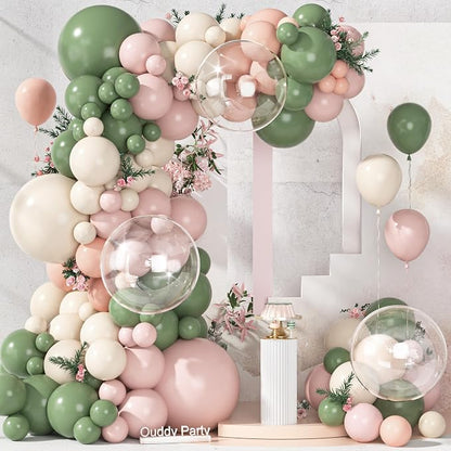 Ouddy Party 149Pcs Pink Sage Green Sand Balloon Garland Kit 18 12 10 5Inch | by OuddyParty