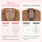 Hairro Human Hair Toppers with Wispy Bangs, 3.5x4.7" Hand-wovened Base for Women with Thinning Hair, Lightweight & Breathable Realistic Scalp, Clip-in Hairpieces for Easy Wear, 16 Inch Blondish Brown
