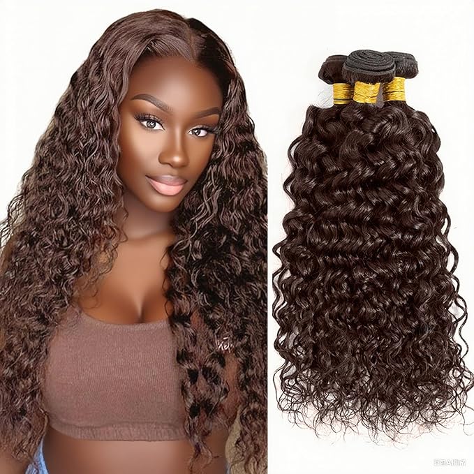 30 32 34 Inch Color 4 Bundles Human Hair Chocolate Brown Water Wave Bundles Brazilian Virgin Remy Hair Extensions Niegmeag Double Weft Soft and Silky Color 4 Wet and Wavy Bundle 150g