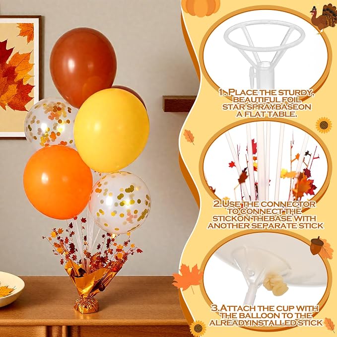 Civaner Thanksgiving Turkey Party Balloons Stand Kit 6 Sets, 36 Latex & 6 Foil - Image 4