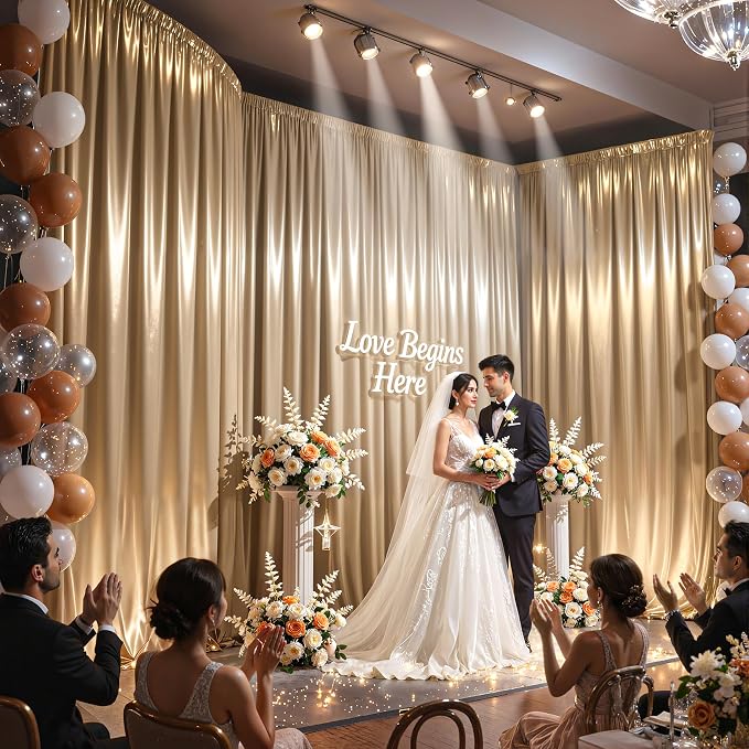20x10ft Champagne Gold Glitter Backdrop Curtain - Image 2