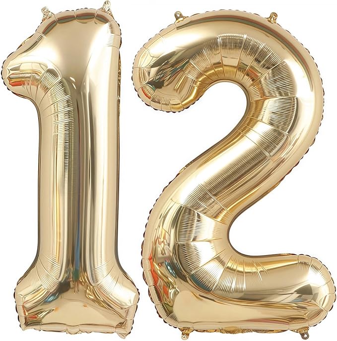 Champagne Gold 12 Balloon, 40 Inch Light Gold Number 12 Balloon Big Foil Mylar by BBPOOL