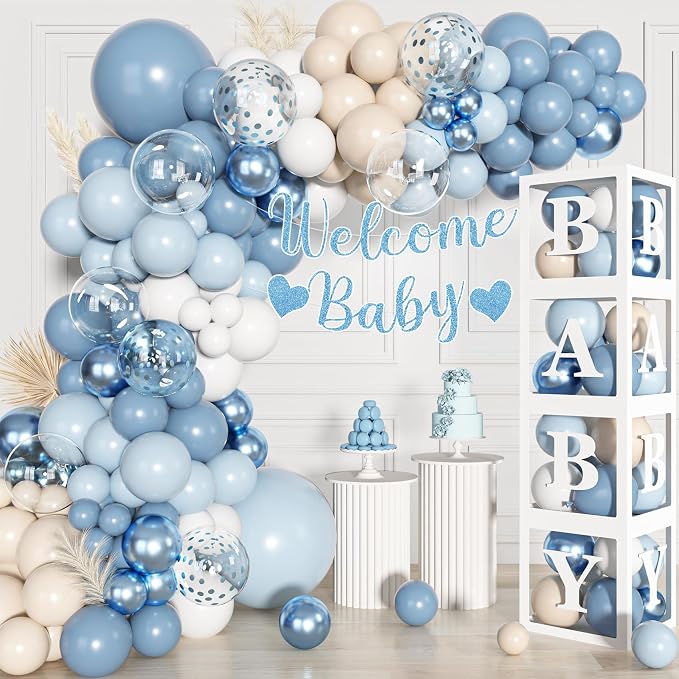 153pcs Dusty Blue Balloon Baby Shower Decorations - Image 4