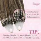 YoungSee Micro Link Hair Extensions Human Hair Brown Microbead Hair Extensions Human Hair Brown Highlight Blonde Beaded Hair Extensios 16In Micro Loop Hair Extension 50g 50s Remy Hair for Wedding