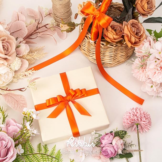 Ribbli Torrid Orange Satin Ribbon 5/8 inch x Continuous 25 Yards, Double Faced - Image 2