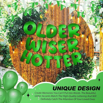 Fulmoon Set of 3 Pre Strung Older Wiser Hotter Glitter Banner Funny Birthday - Image 7