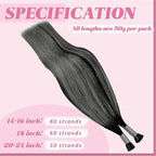 YoungSee I Tips Hair Extensions Ombre I Tip Hair Extensions Balayage Black with Silver Human Hair Extensions I Tip Balayage 20 Inch Itips Hair Extension Human Hair Silky Straight 50s 50g