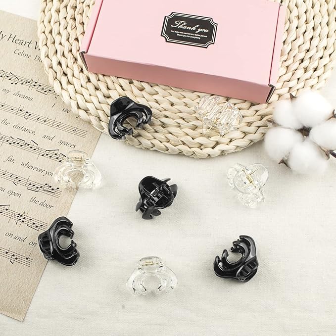 MAORULU Hair Clips for Women Girls Kids, 1.5 Inch Mini Hair Jaw Clips, Tiny Hair Claw Clips for Thin/Medium Thick Hair, Octopus Clip with Gift Box (Black & Clear, 10 Pack)